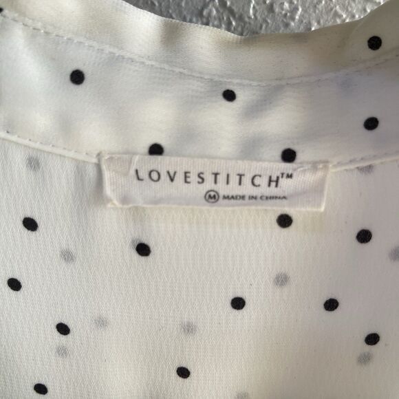Love Stitch White & Black Polka Dot Two-Pocket Blouse – Size M - Picture 3 of 6